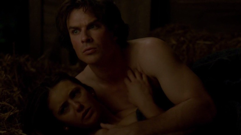 Damon Salvatore and Elena in bed