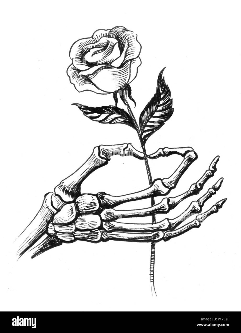 Skeleton hand with rose