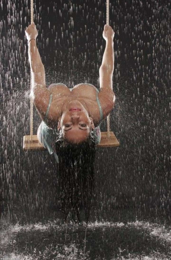 Girl naked in the rain