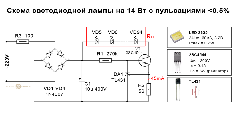 12V power supply for LED lamps circuit
