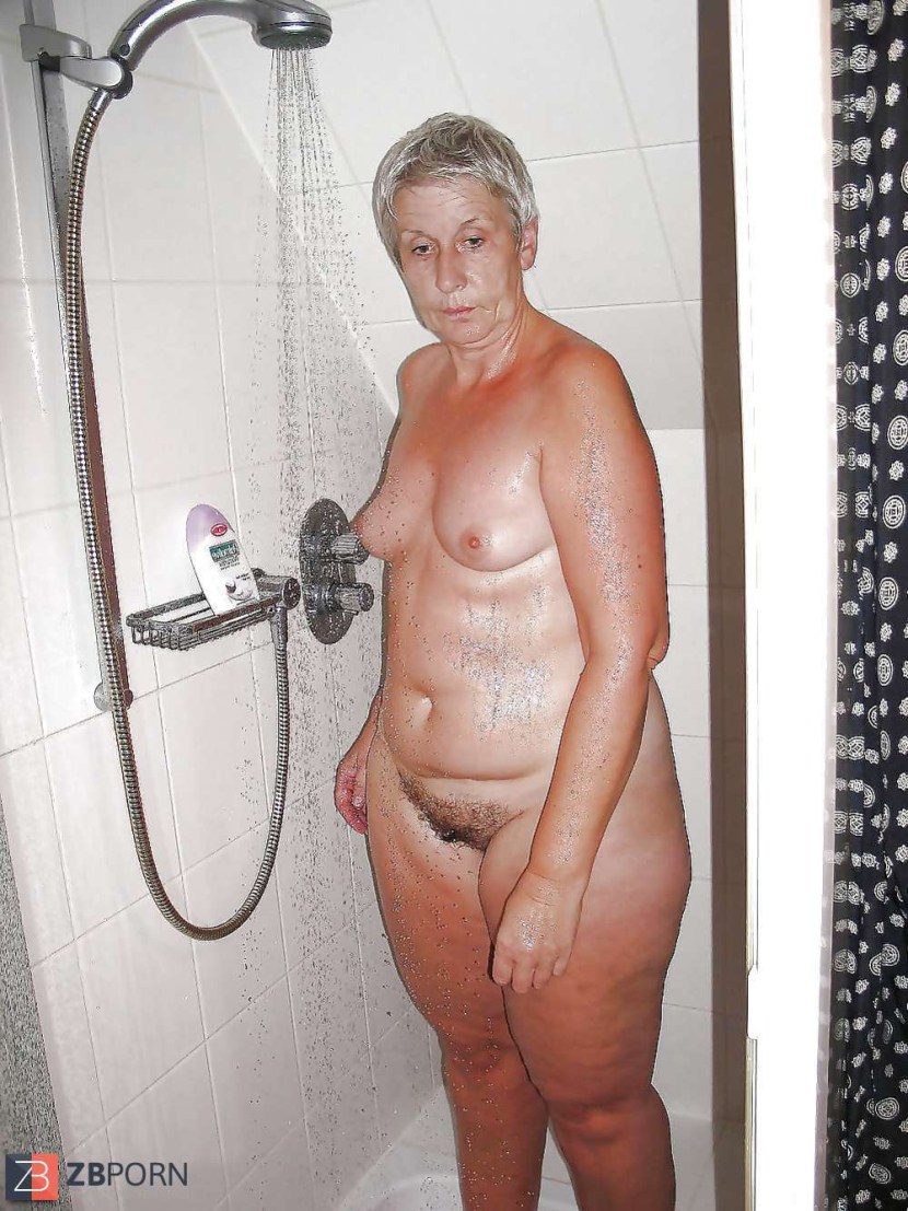 Naked elderly women in the bathroom