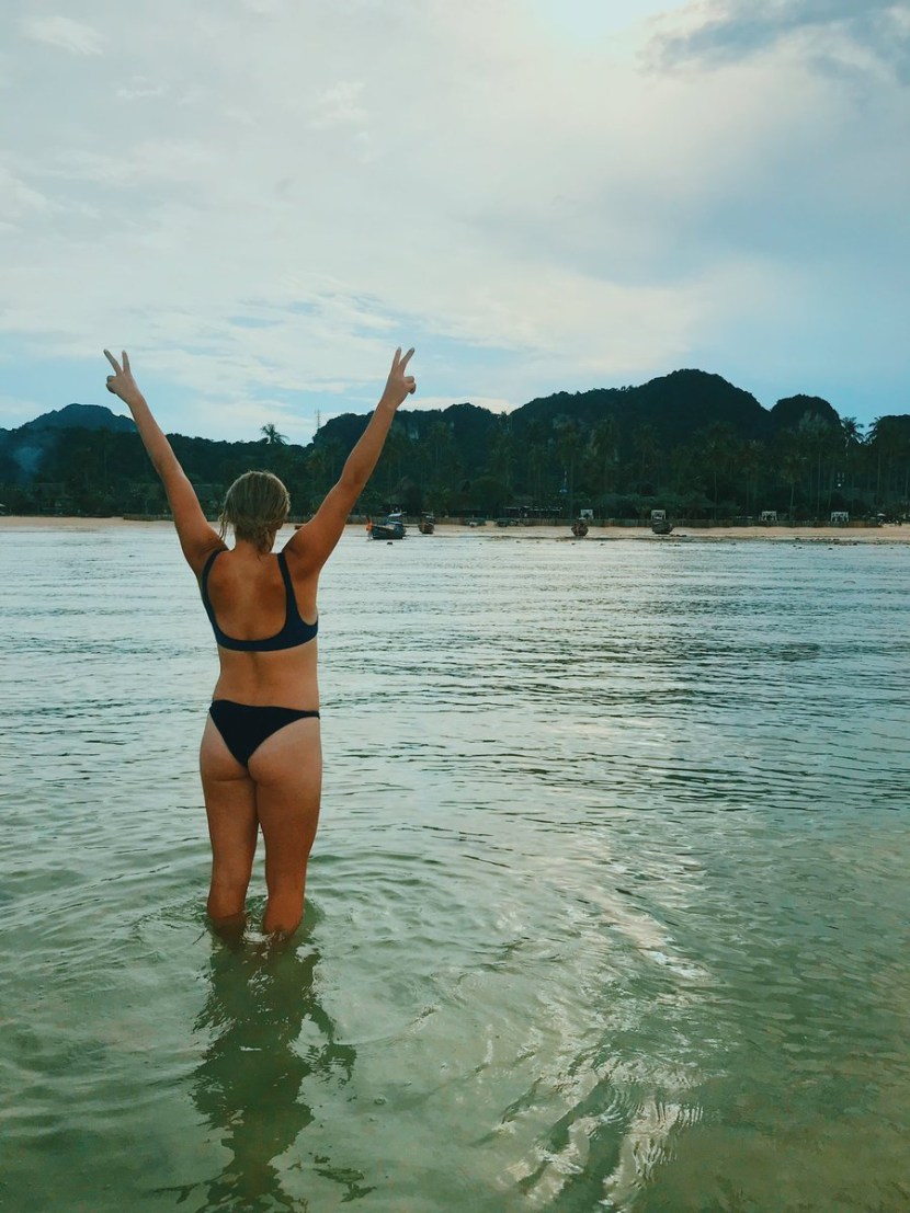 Girls in the pool in swimsuits