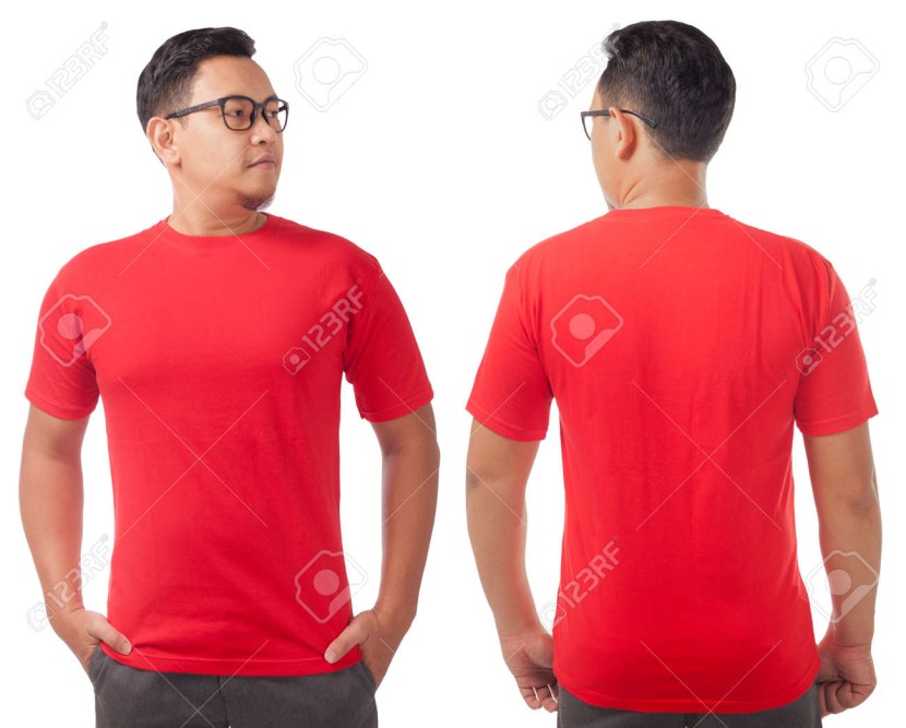 Red T -shirt male in front and behind