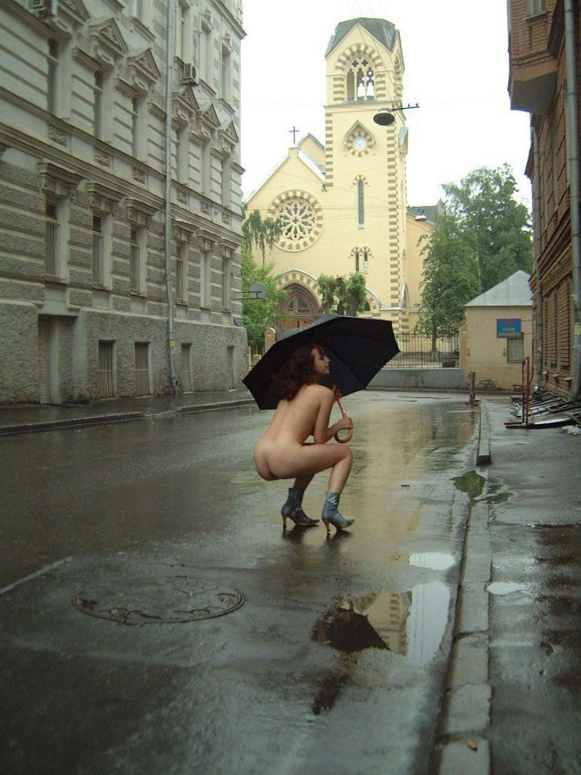 Naked girls in the rain
