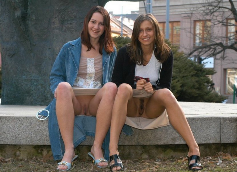 Three girls without panties