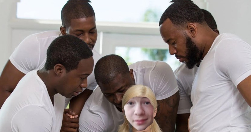 A pale man arranged Gangbang in front of her wife