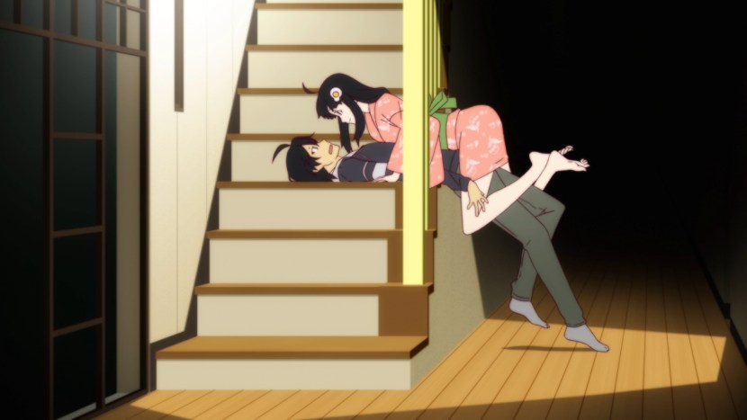 She spread her legs on the stairs