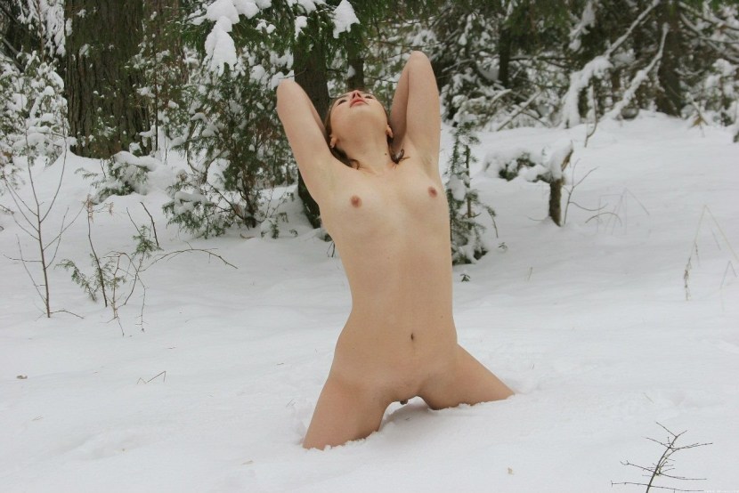 Naked girl in winter