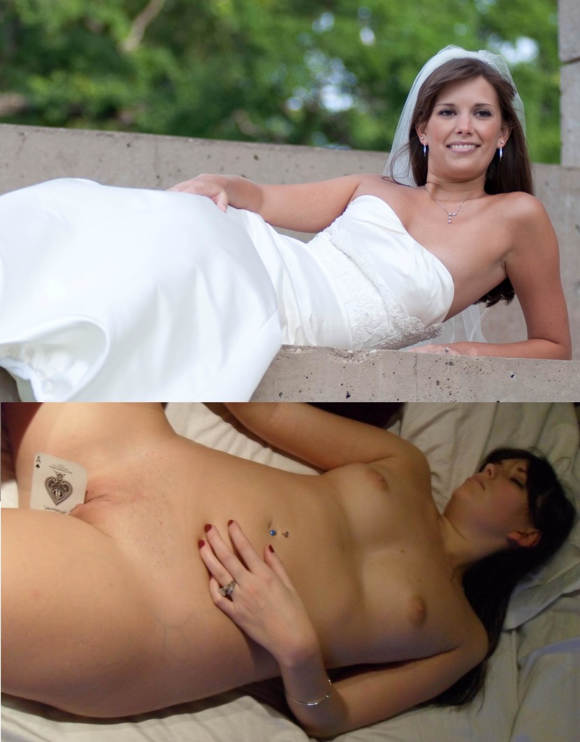 Brunette after the wedding Naked on the beach