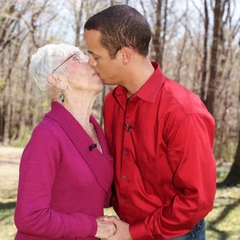 Kyle Jones (31 years old) meets with Marjori McCul-91-year-old grandmother