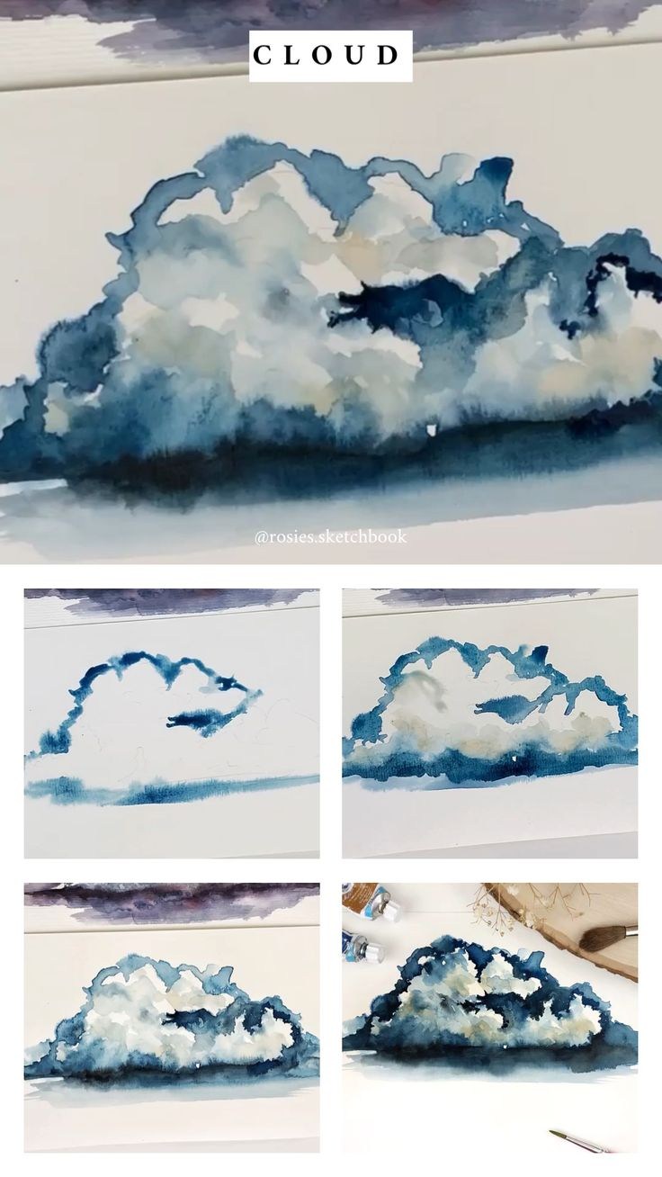 Drawing clouds with watercolors