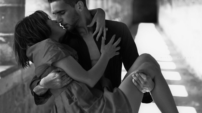 Passionate hugs of lovers