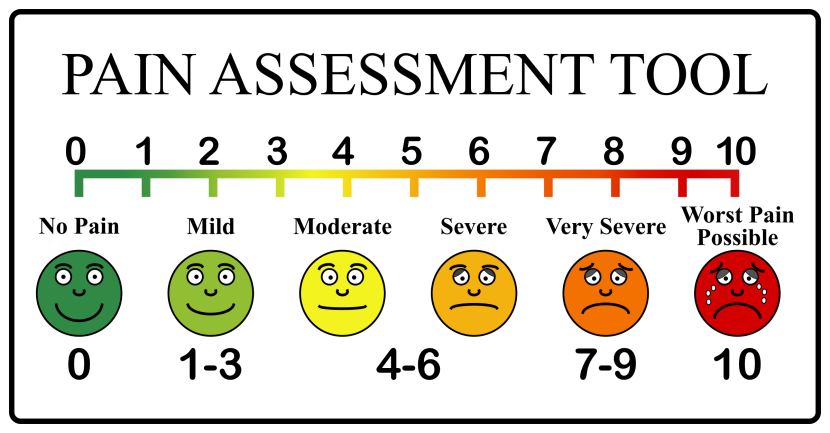 Assessment of the degree of pain by a visually analogue scale