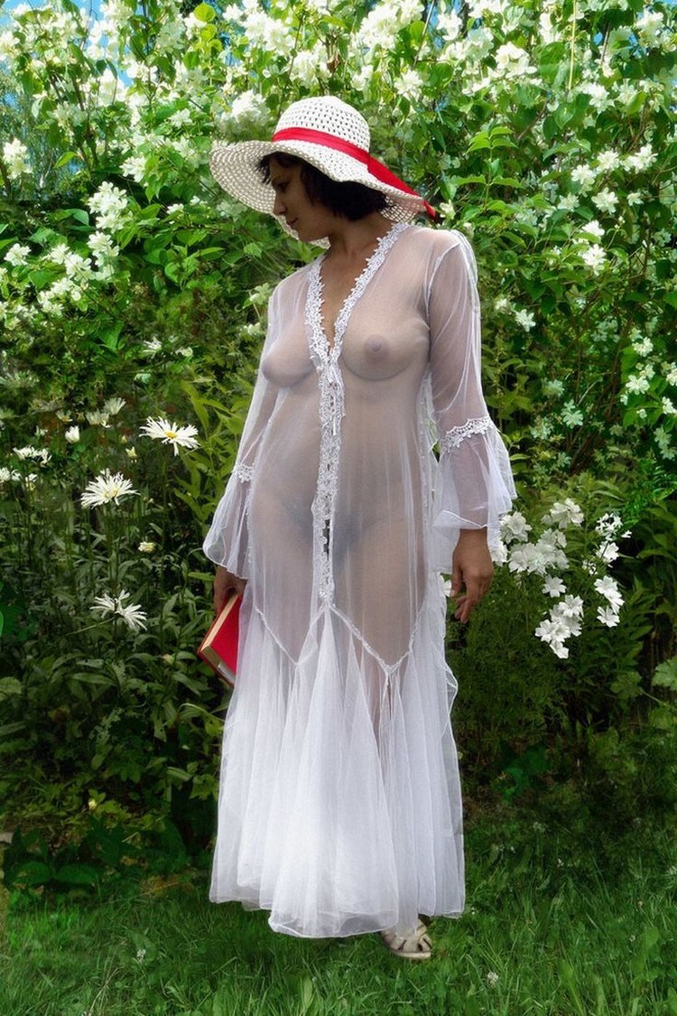 Mature in a transparent dress