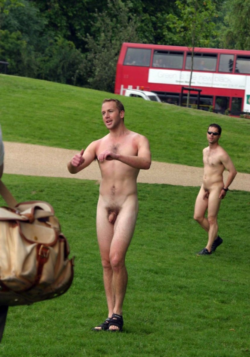 Naked men in the forest in nature