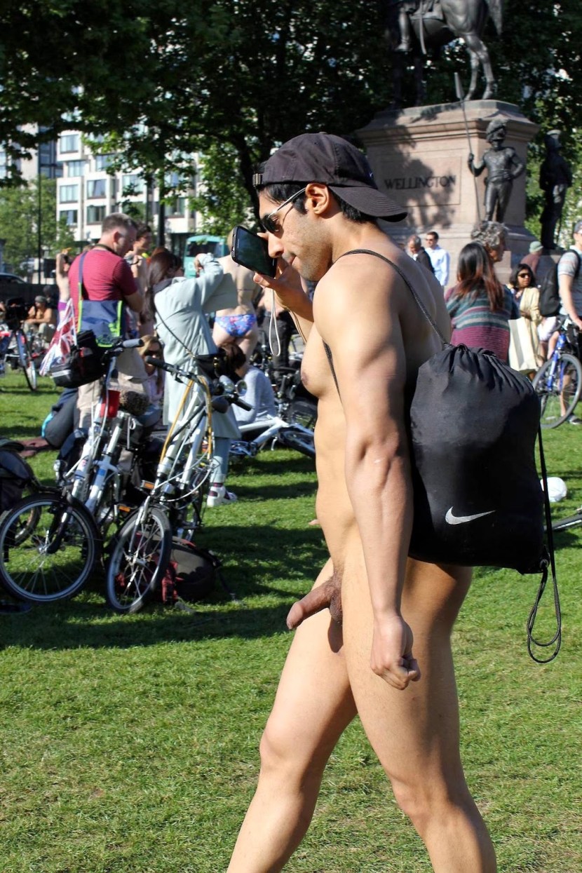 Men's party naked in nature