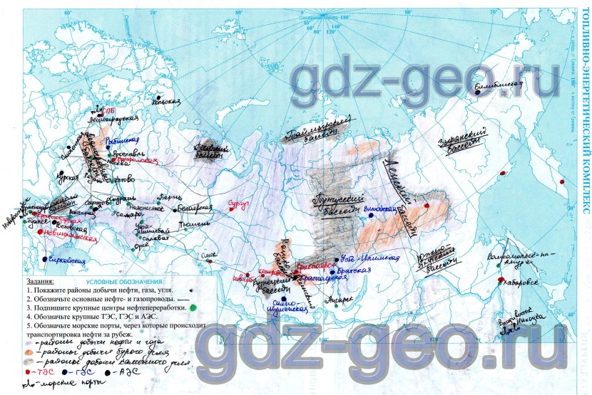 Contour map of the fuel energy complex of Russia Grade 9