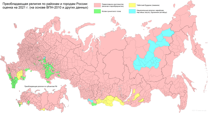 Religious map of Russia 2021