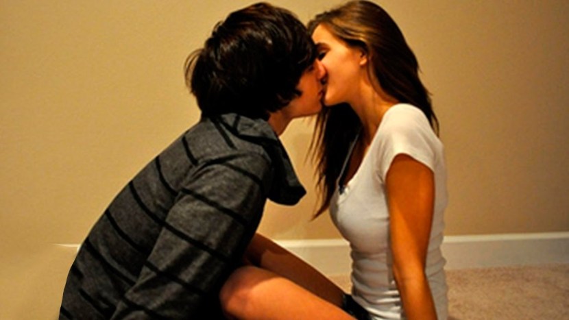 The guy kisses the girl