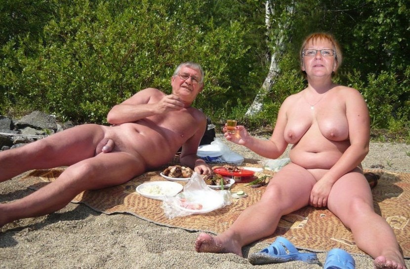 Mature nudists in nature