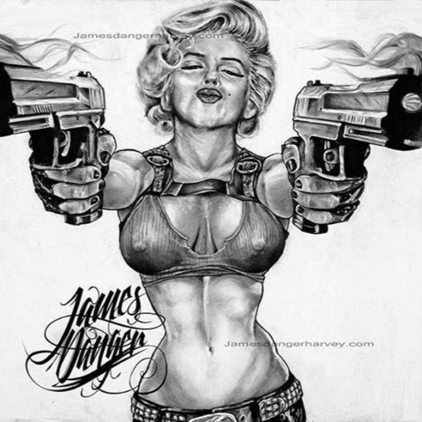 Girl with a gun in stockings