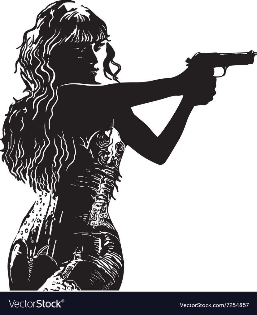 The girl holds the gun aim