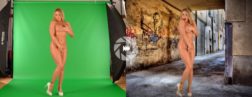 Naked girls on a green background