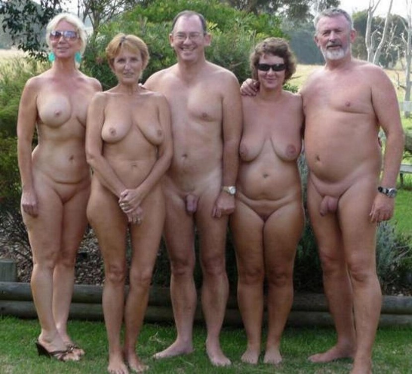 Naked elderly couples in nature