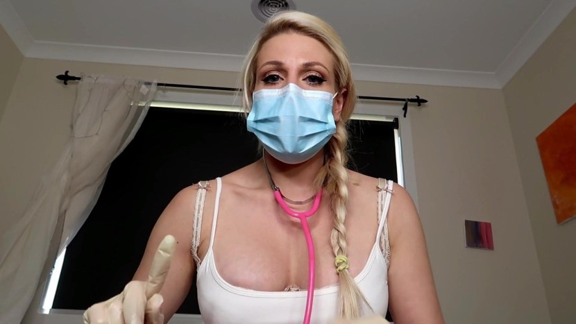 Medical masks on naked boobs