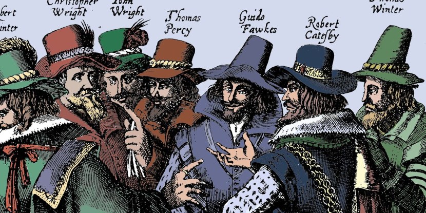 People in white masks and black suits