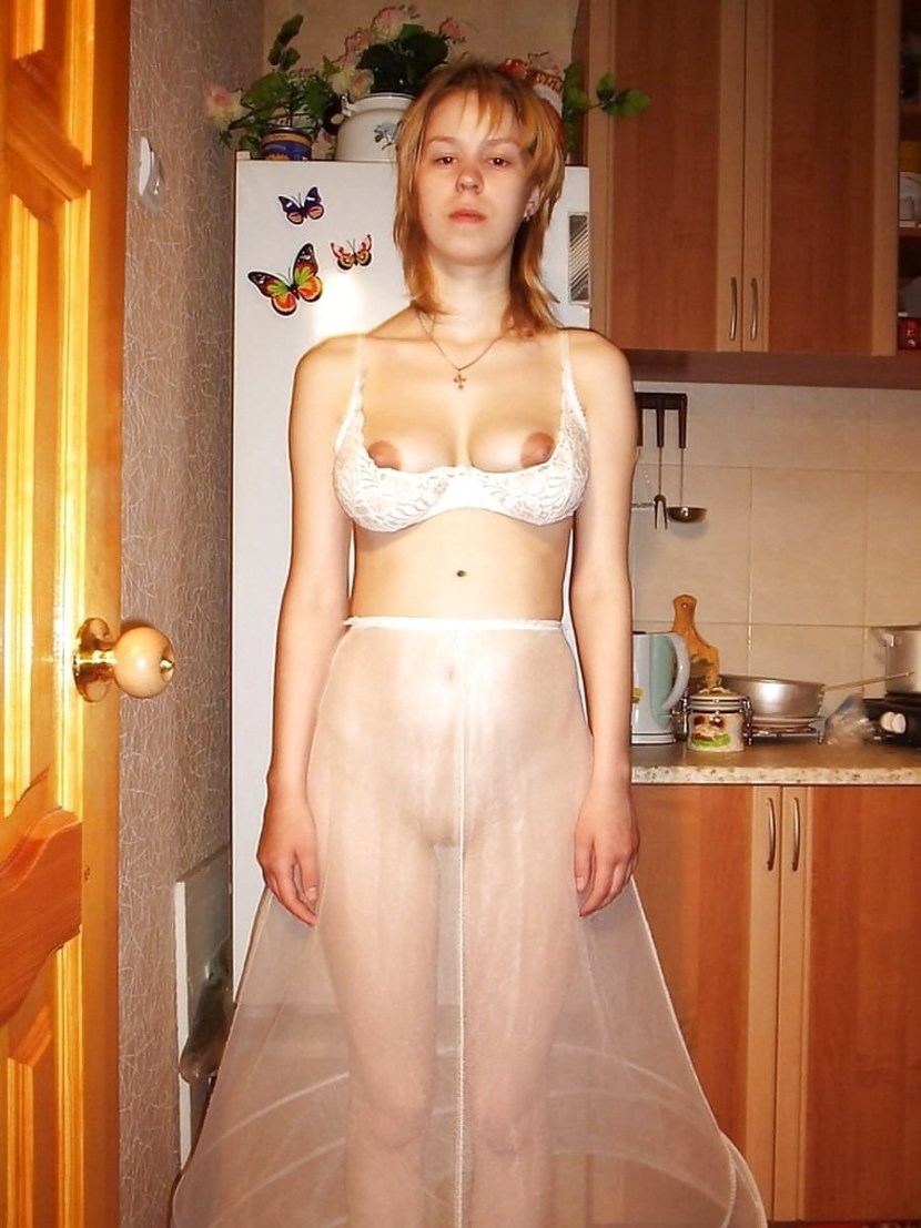 Naked wife in transparent clothes