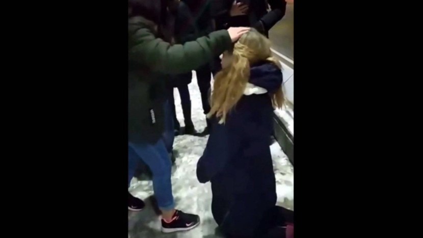 Put the girl on his knees