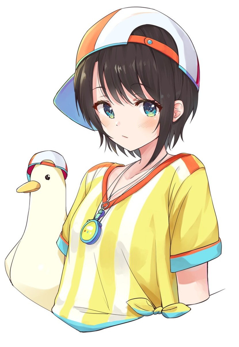 Anime girl in the bathroom with a duck