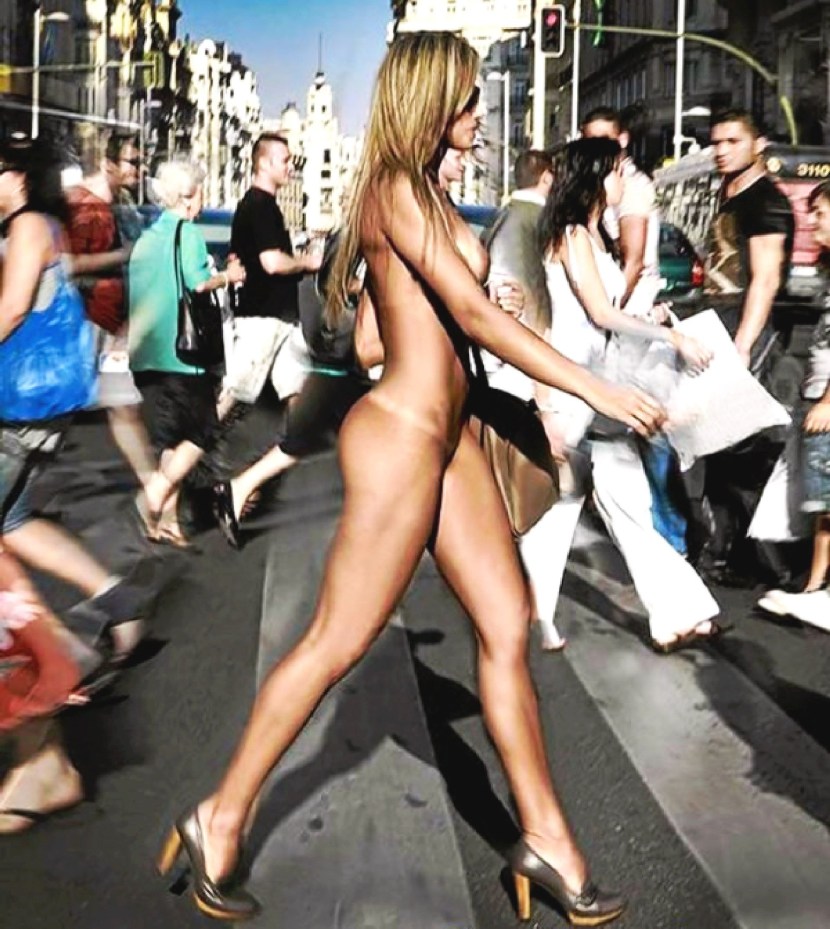 Naked women on the streets of cities