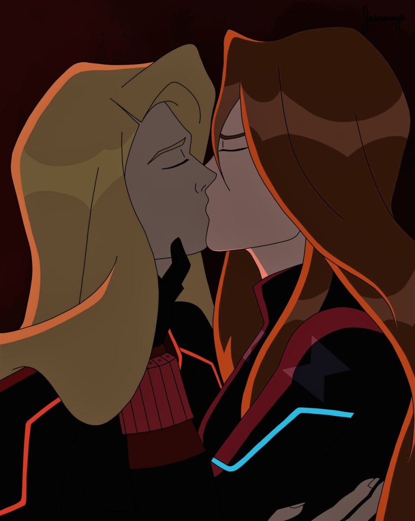 Two girls drawing love