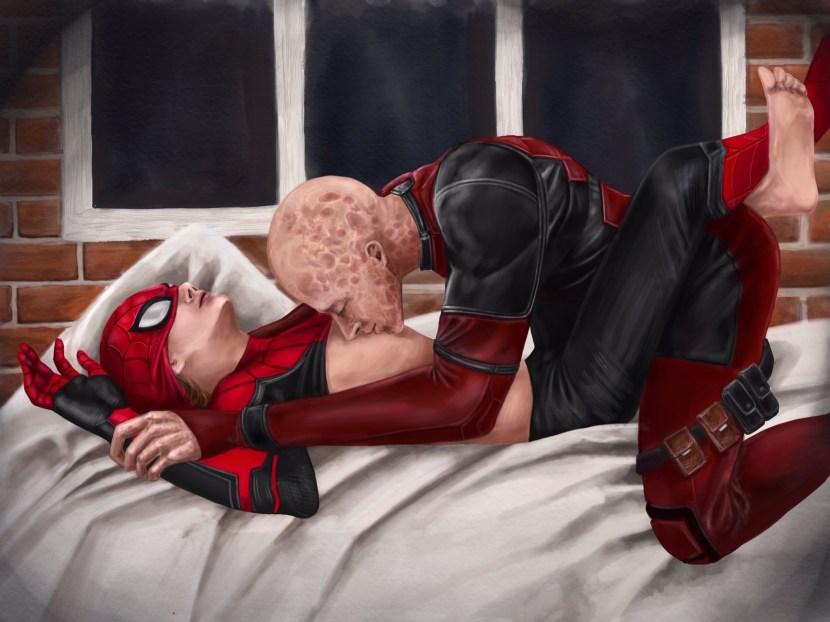 Naked Deadpool and man spiderman 3d