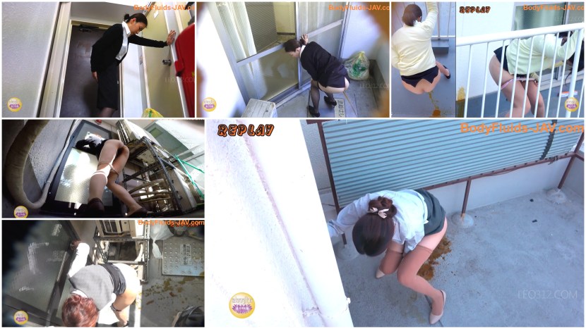 Squatting Girl Has Big Turd Hanging from Her Anus