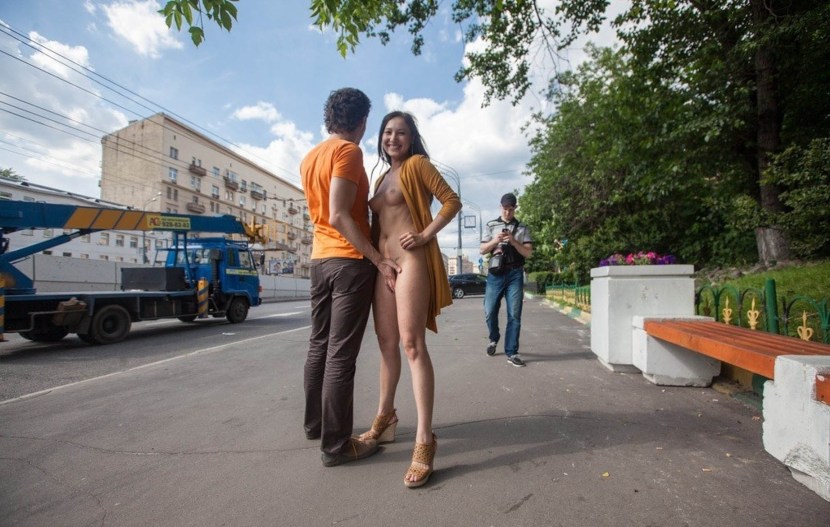 Naked on the street among the guys