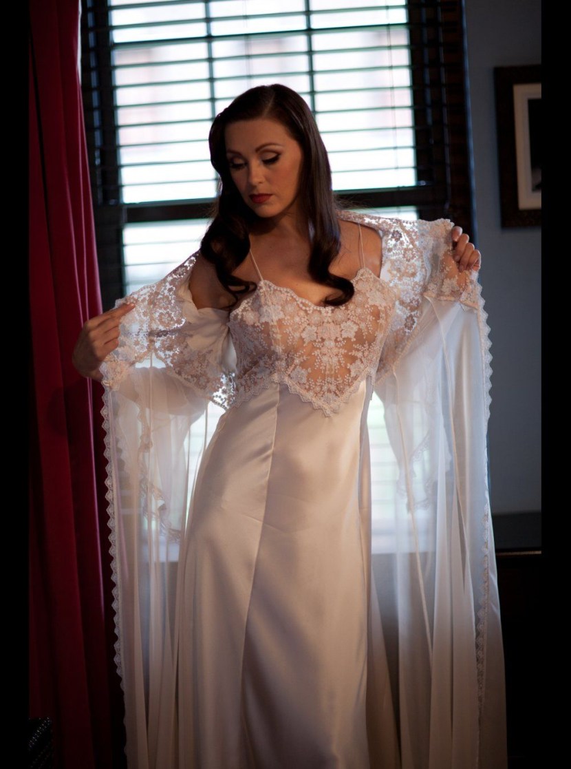 Red Long Satin Nightie Blow and Sex with Cum