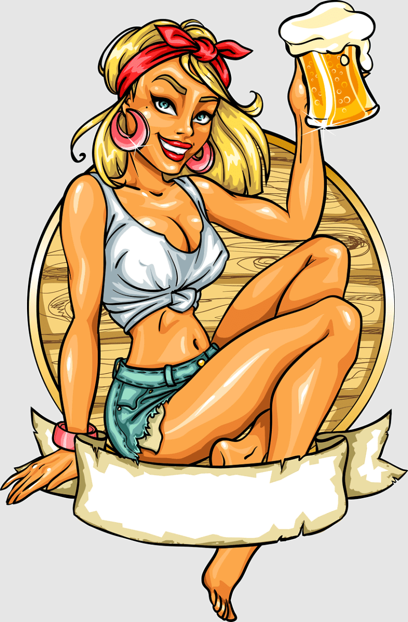 Girl with big breasts in a cafe