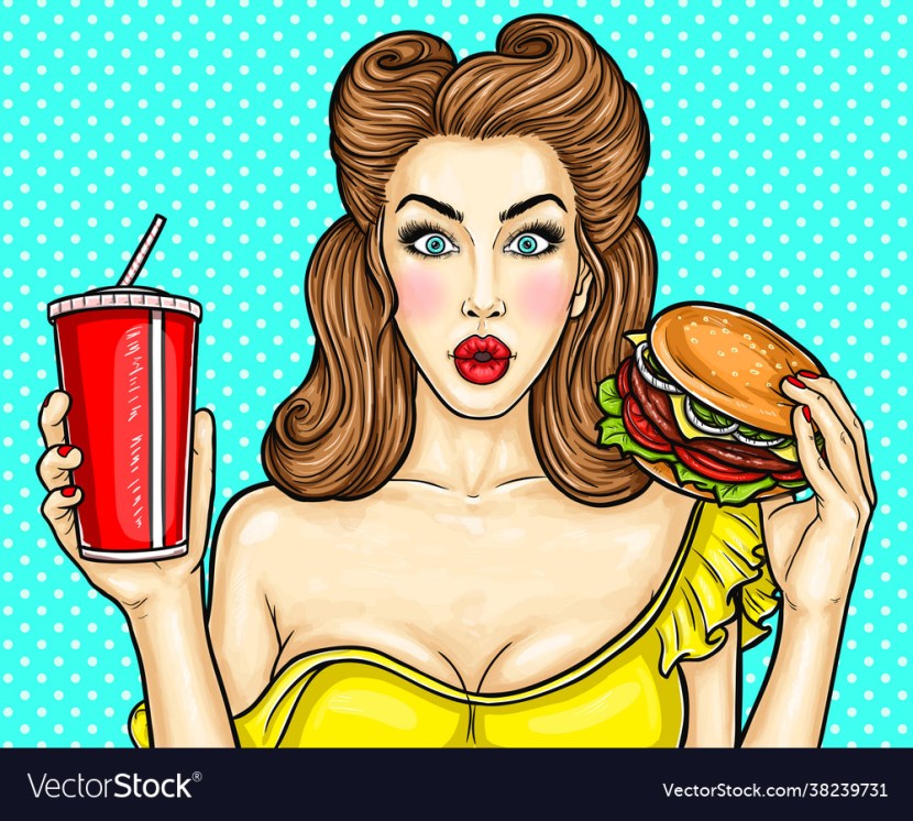 Girl in the style of pop art breasts