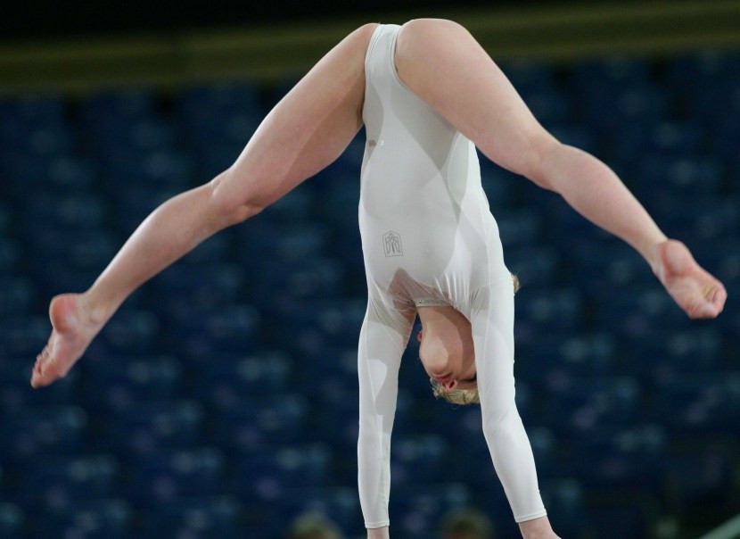 Sports gymnastics of the girl who lit up