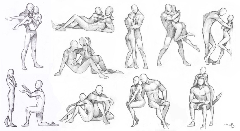 Human poses with a pencil