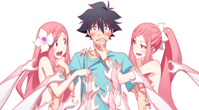 Anime girls with big breasts in swimsuits