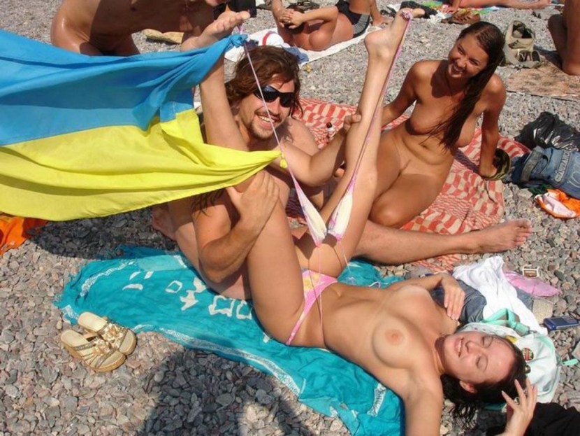 Naked in Crimea on a public beach