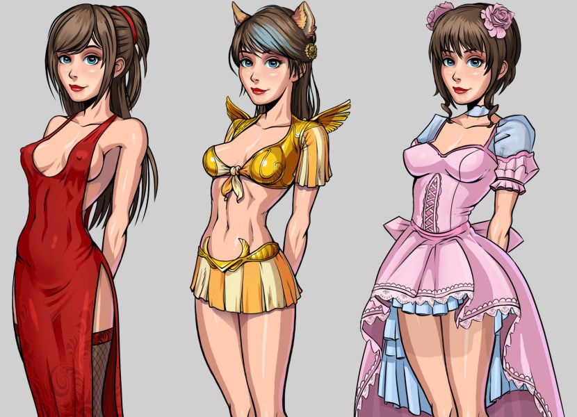 Anime girls with big breasts in swimsuits