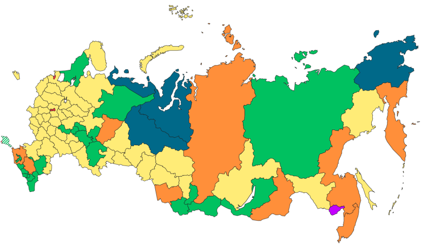 85 subjects of Russia on the map