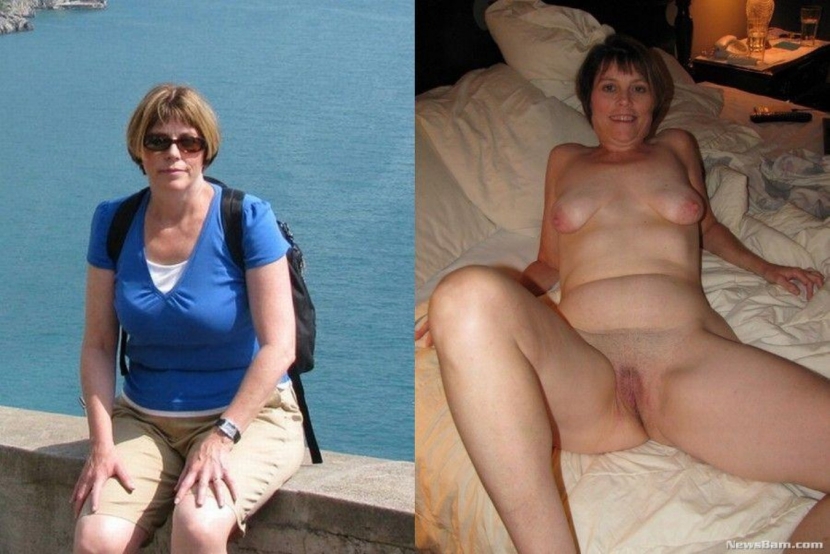 Dressed and undressed mature couple