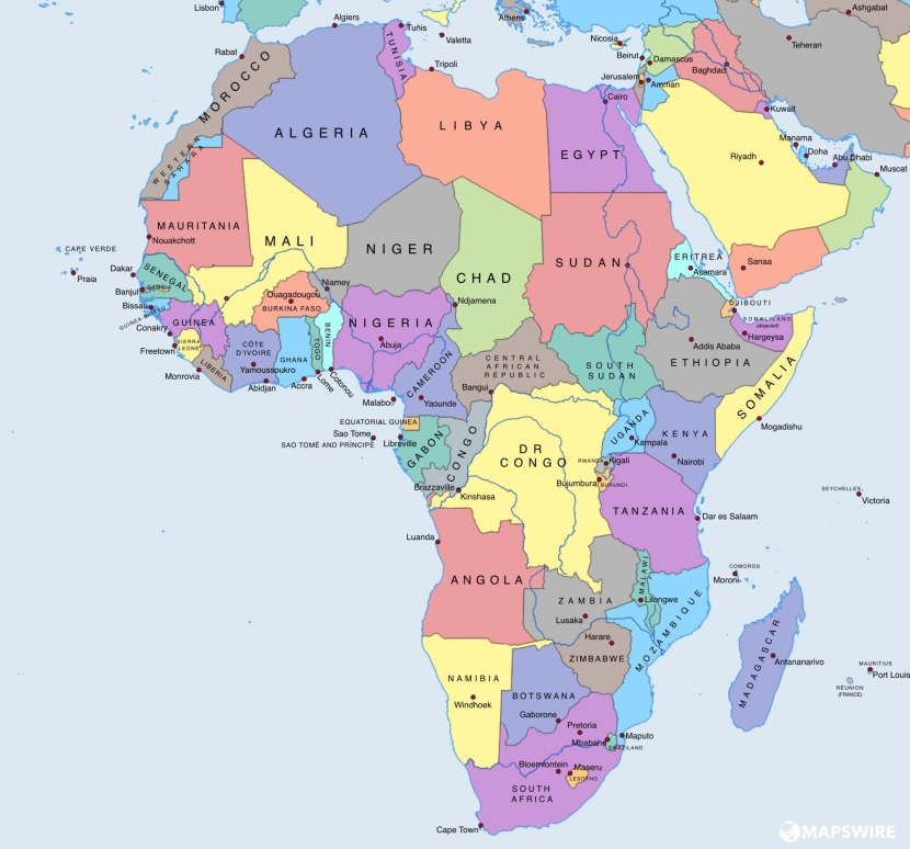 Political map of Africa 2023