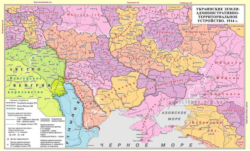 The map of the Russian Empire until 1917 with the provinces
